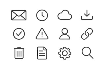 Wall Mural - vector illustration displaying various digital communication and productivity icons in simple line a