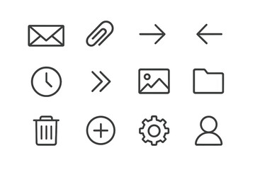 Wall Mural - modern vector illustration of digital interface icons for communication and productivity tools in a 