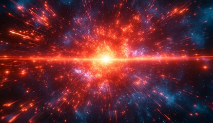 Wall Mural - Red and Blue Cosmic Explosion with Bright Energy Glows