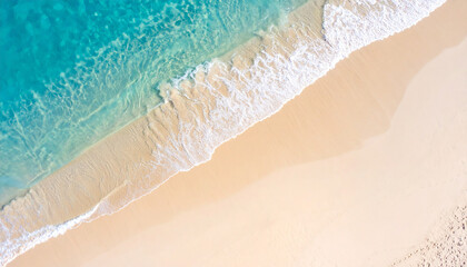  Aerial Top View of Tropical White Sand Beach with Clear Blue Water and Ocean Wave Foam