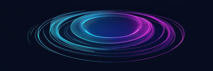 Wall Mural - Circular Tech Graphic. A Colorful Abstract Circular Line Design on Dark Blue Background