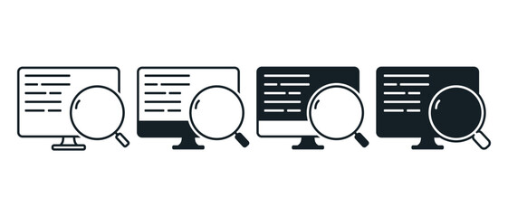 Search online data on computer icon. Illustration vector
