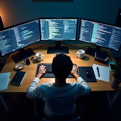 overtheshoulder shot of a focused coder