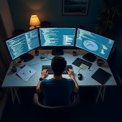 overtheshoulder shot of a focused coder