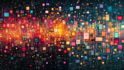 Wall Mural - Vibrant Abstract Digital Data Visualization with Colorful Squares and Rectangles
