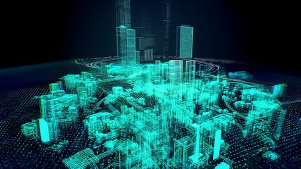 Aufkleber - Digital Cityscape Wireframe Animation