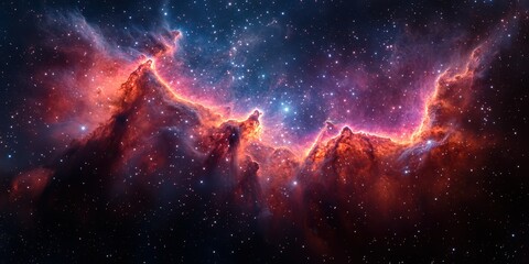 Wall Mural - stunning view of the colorful nebula in deep space showcasing vibrant reds and blues among distant s