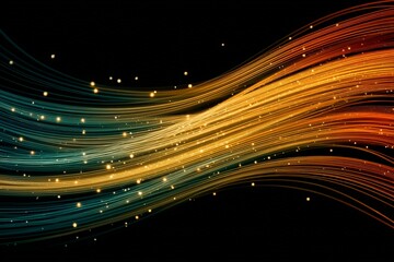 Leinwandbilder - Vibrant flowing lines create a dynamic abstract composition with warm hues and shimmering lights