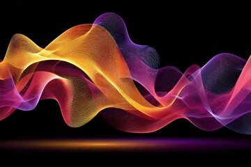 Poster - Colorful abstract waves create a dynamic visual experience with vibrant shades of orange, purple, and yellow against a dark backdrop