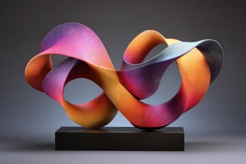 Fototapete - Colorful abstract sculpture with flowing curves displayed against a neutral background in a modern art setting