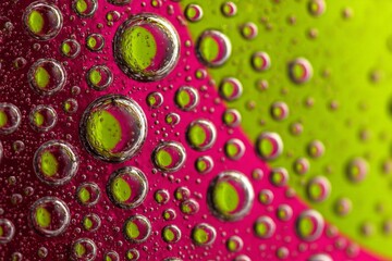 Leinwandbilder - Colorful oil and water mixture creating bubbles on a vibrant pink and green background