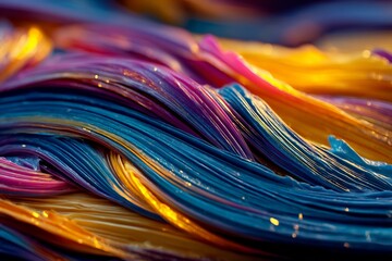 Aufkleber - Vibrant swirls of paint create a colorful abstract design showcasing a blend of blue, purple, and yellow tones