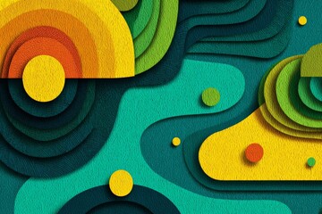 Poster - Colorful abstract landscape with layered shapes and vibrant colors creating a dynamic visual experience