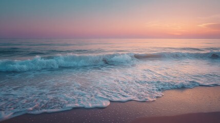 Poster - Gentle Ocean Waves at Sunset, Representing Serenity and Coastal Getaways for Travel and Tourism Marketing : Generative AI