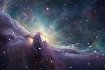 Aufkleber - Vibrant cosmic nebula with swirling colors and distant stars in the vast universe