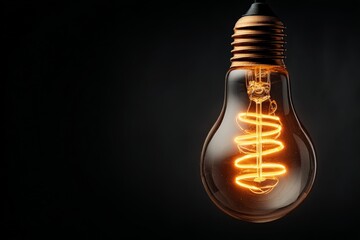 Poster - Vintage light bulb with glowing filament, showcasing intricate design and warm ambiance for modern decor