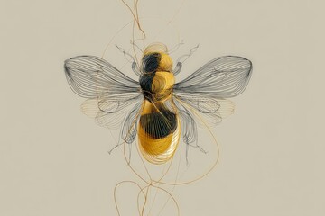 Aufkleber - Intricate wireframe depiction of a bee showcasing artistic design and craftsmanship in a minimalist style