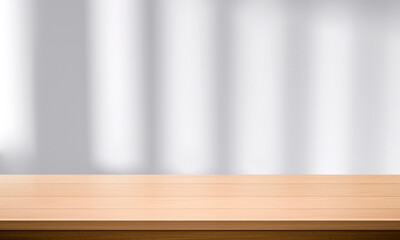 Wall Mural - Wood table top and blurred wall shadow leaves window background can used for display or montage your products