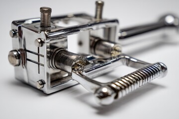 Poster - Unique metal clamp tool used for various woodworking projects displayed on a clean surface