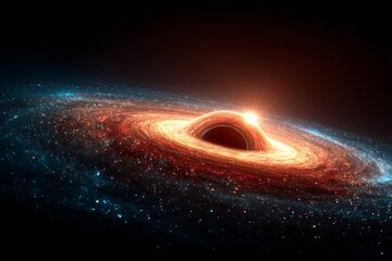 Wall Mural - Black hole in a swirling galaxy emitting brilliant light during cosmic display of celestial phenomena