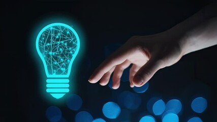 Fototapete - Hand reaching for a glowing digital lightbulb