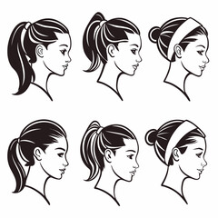 Wall Mural - Draw 6 ponytail hairstyle icons, cute and clean vector look