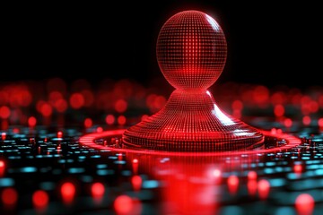 Wall Mural - abstract digital representation of a glowing red pawn surrounded by a futuristic grid, symbolizing g