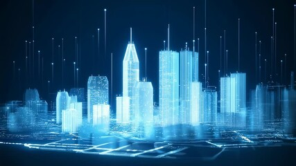 Aufkleber - Digital Cityscape Wireframe Metropolis at Night