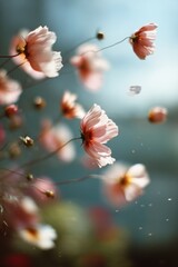 Poster - Dreamy Cosmos Flowers in Soft Light, Evoking Springtime Beauty and Floral Design Inspiration for Wellness and Serenity Projects : Generative AI