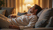 © Anatoly - Relaxed man enjoying evening on cozy couch, warmth and comfort