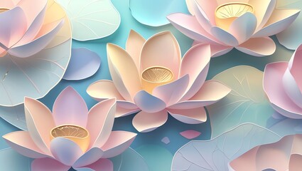 Wall Mural - serene pastel lotus blossoms: a dreamlike floral display