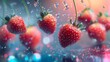 © Berkah - Vibrant strawberries in mid-air, surrounded by water droplets and colorful bokeh.