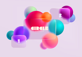 Wall Mural - 3d colorful rectangles and balls in glass morphism style. transparent geometric shapes on white back