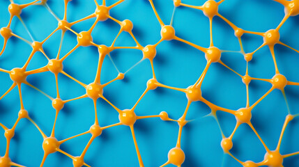blue background with yellow dots connected by orange lines forming an intricate network pattern .