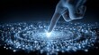 © neiros - A human hand gesture controls a futuristic holographic sphere featuring glowing dynamic elements in a cosmic otherworldly setting that highlights innovation and digital frontier technology