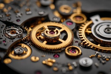 Leinwandbilder - Detailed view of intricate mechanical watch gears showcasing craftsmanship in horology