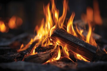 Poster - Fire dances brightly in a cozy outdoor setting during a cool evening in nature