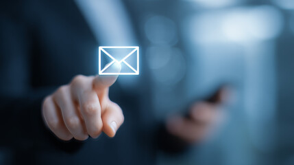business staff are interacting with an interface that displays email notification symbols, demonstra