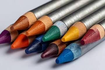 Poster - Colorful pencils arranged in a fan shape showcasing various vibrant hues for artistic creativity