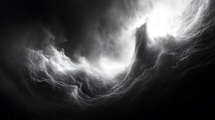 dramatic monochrome cloudscape with celestial light breaking through dense formations