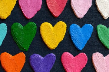 Aufkleber - Colorful heart shapes arranged creatively on a dark background display artistic expression and vibrant colors