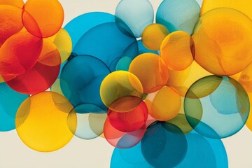 Poster - Colorful abstract bubbles in varying sizes and transparency create a vibrant visual display in hues of blue, orange, and yellow