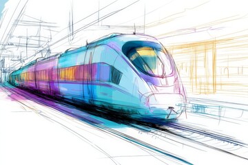 Aufkleber - High-speed train arriving at a modern station during daytime