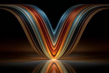 Poster - Colorful flowing lines create a vibrant abstract shape in a dark background with smooth reflections
