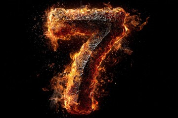 Poster - Flaming number seven created with intricate designs and fiery elements set against a dark background
