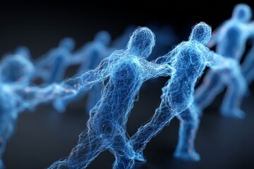 Leinwandbilder - Dynamic figures in blue light represent movement and energy in a digital space