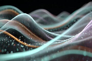 Aufkleber - Abstract representation of flowing waves with colorful light patterns in a digital space