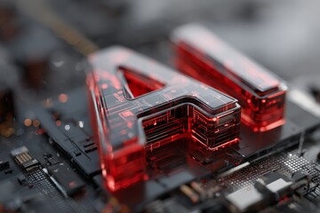 Fototapete - Advanced technology with glowing AI symbol on a circuit board showcasing innovation and modern computing