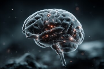 Aufkleber - Illuminated human brain surrounded by neural connections and a dark background