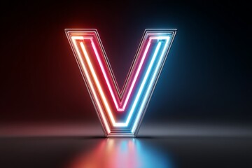 Poster - Glowing neon letter V illuminated with vibrant colors in a dark setting creating a dramatic visual impact